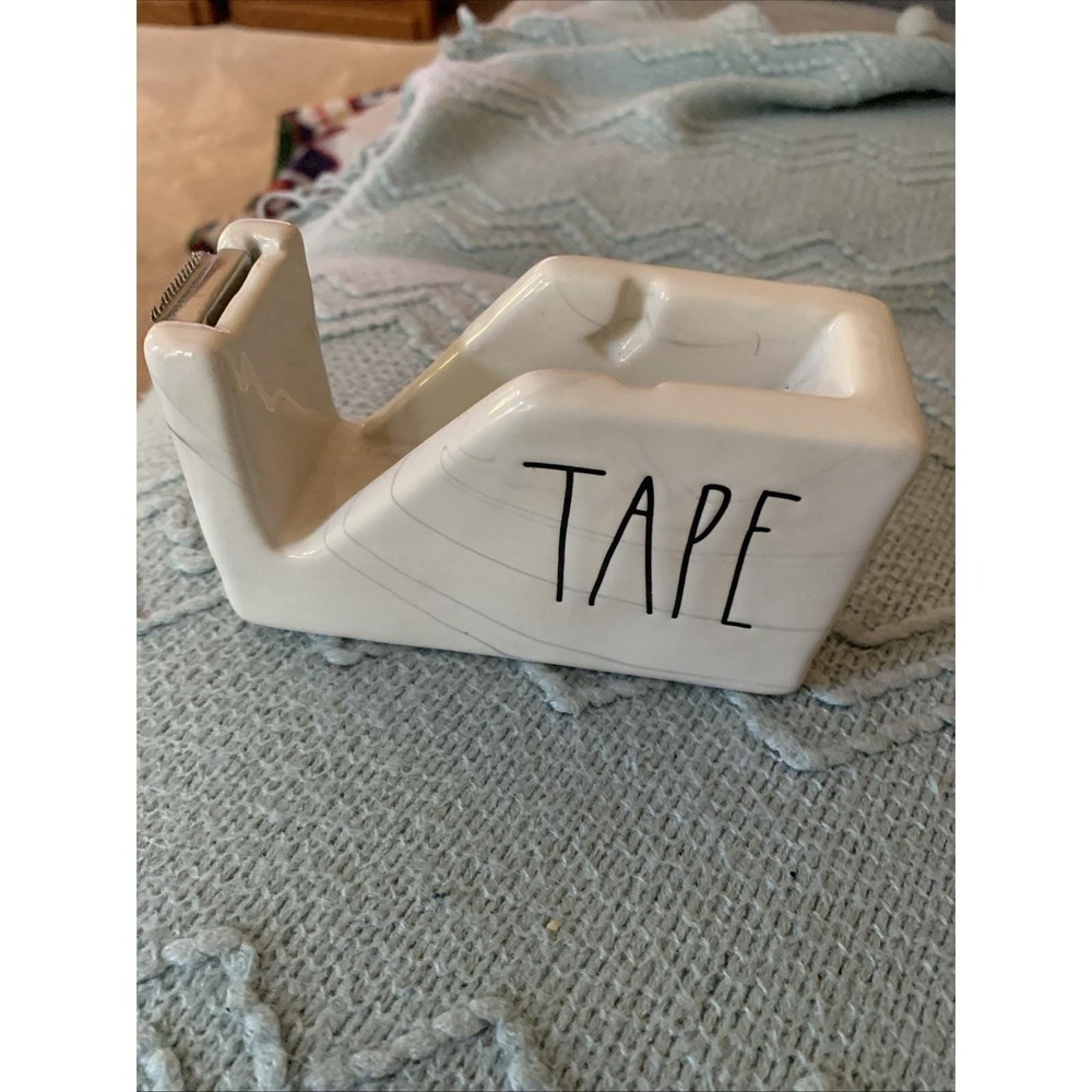 Rae Dunn White Marbled TAPE Dispenser Holder Ceramic  Home Office School